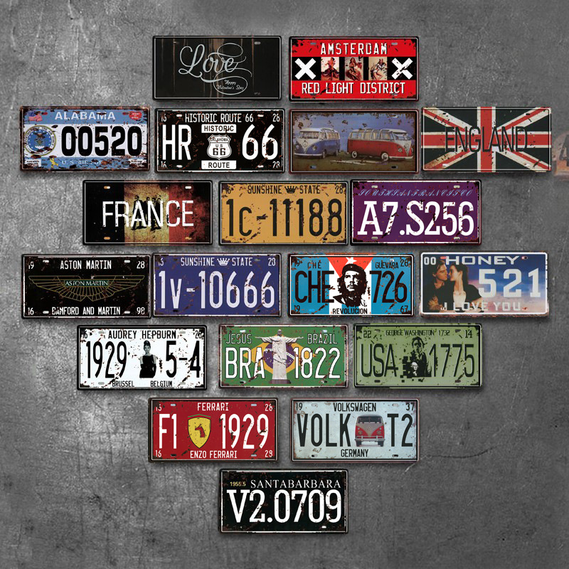 American Retro License Plate Iron Painting Industrial Style Wall Decoration Barbecue Hot Pot Rice Barber Shop Bar Wall Pendant