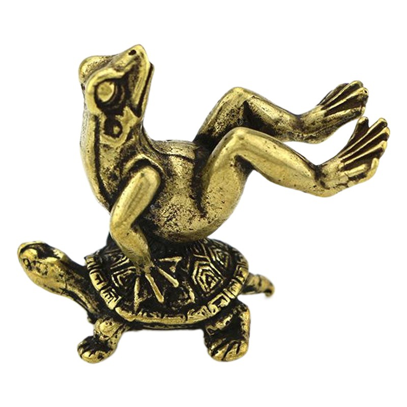 Antique bronze turtle back frog ornaments copper art micro-carved solid copper turtle frog desktop tea pet collection crafts