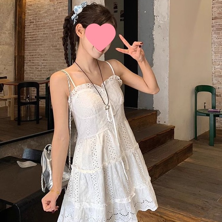 White Lace Sling dress Women's 2025 Spring New Inner Jacquard French Ballet Style Skirt