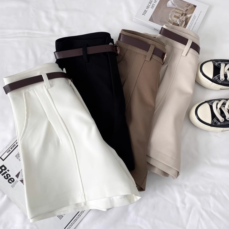 2025 Casual Shorts Women's Spring and Summer New Korean Style Hong Kong Style Retro Simple Outer Wear High Waist Wide Leg Pants