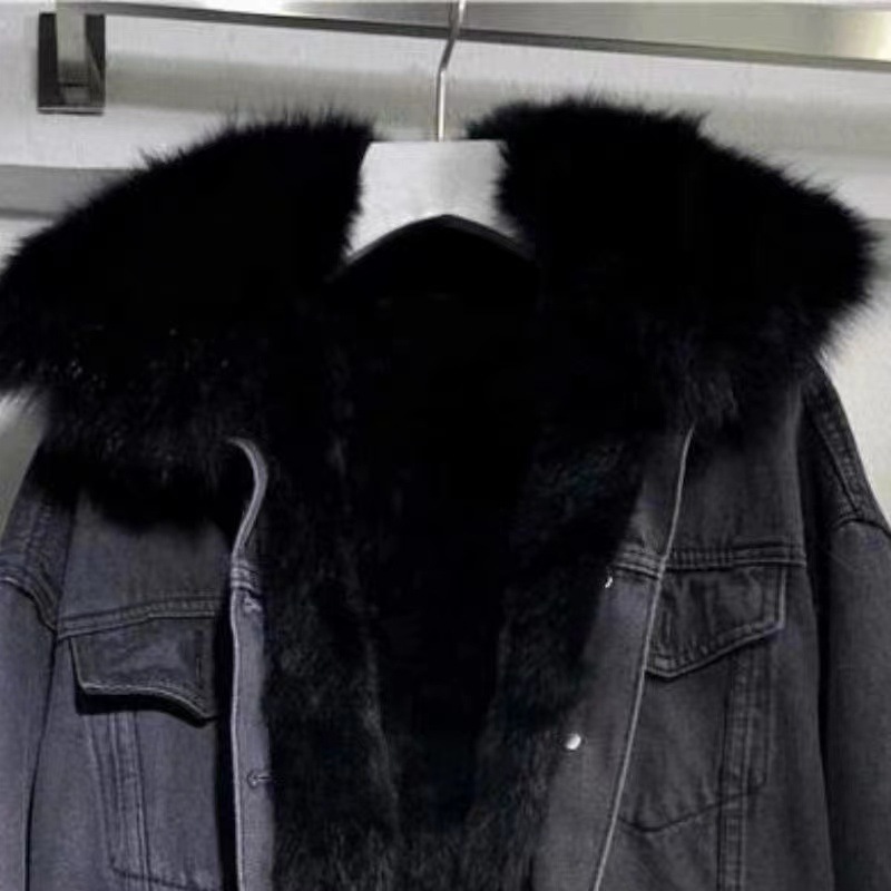 Picture of Large Fur Collar Denim Jacket Women's Cotton Outwear 2025 Autumn and Winter New Korean Style Loose Velvet Thickeneded Cotton Outwear for Women