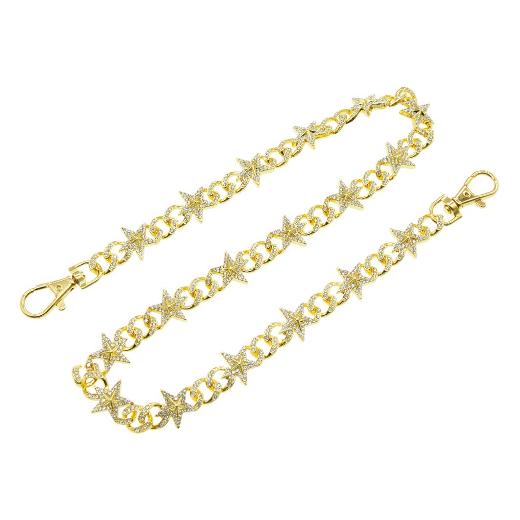 European and American hip-hop men's domineering three-dimensional stars full diamond jeans pants chain single-layer waist chain decorative props jewelry