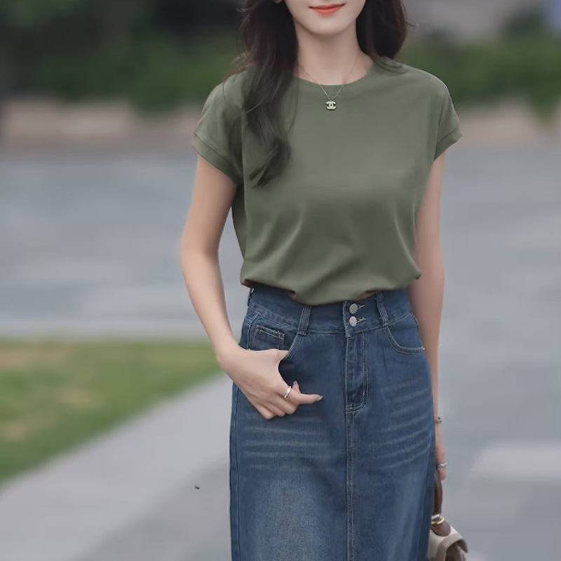 Picture of Feifei Sleeve T-shirt Women's Short Sleeve 2025 New Design Sense Niche Fashionable Slimming European Style Crewneck Top for Women