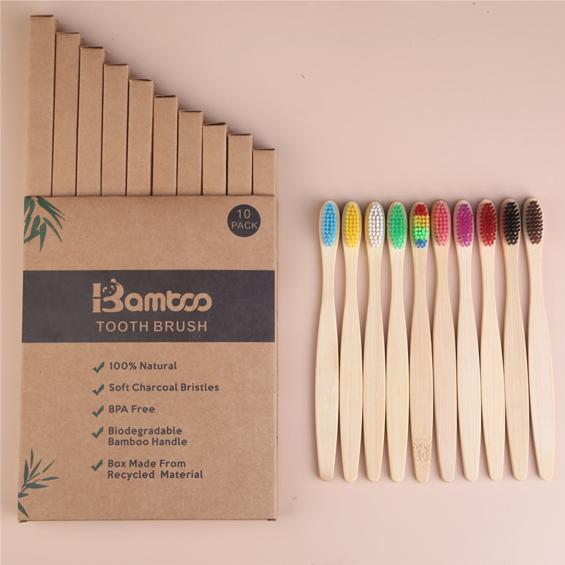Picture of Children and Adults Disposable 10-Pack 4-Pack Toothbrushes Hotel Bamboo Charcoal Hard Bristles Soft Bristles Bamboo Portable Eco-Friendly Material