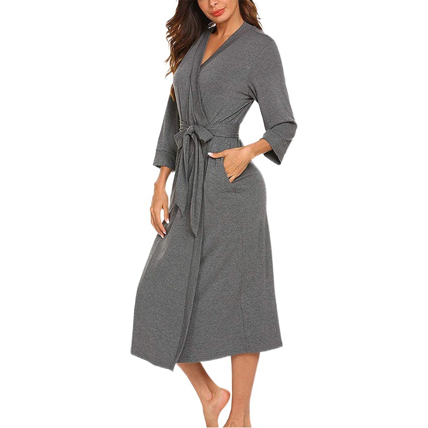 European and American Cross-border Women's Pajamas Short-sleeved Amazon Wish Hot Selling V-neck Bathrobe Home Clothes Seven-sleeved Nightgown
