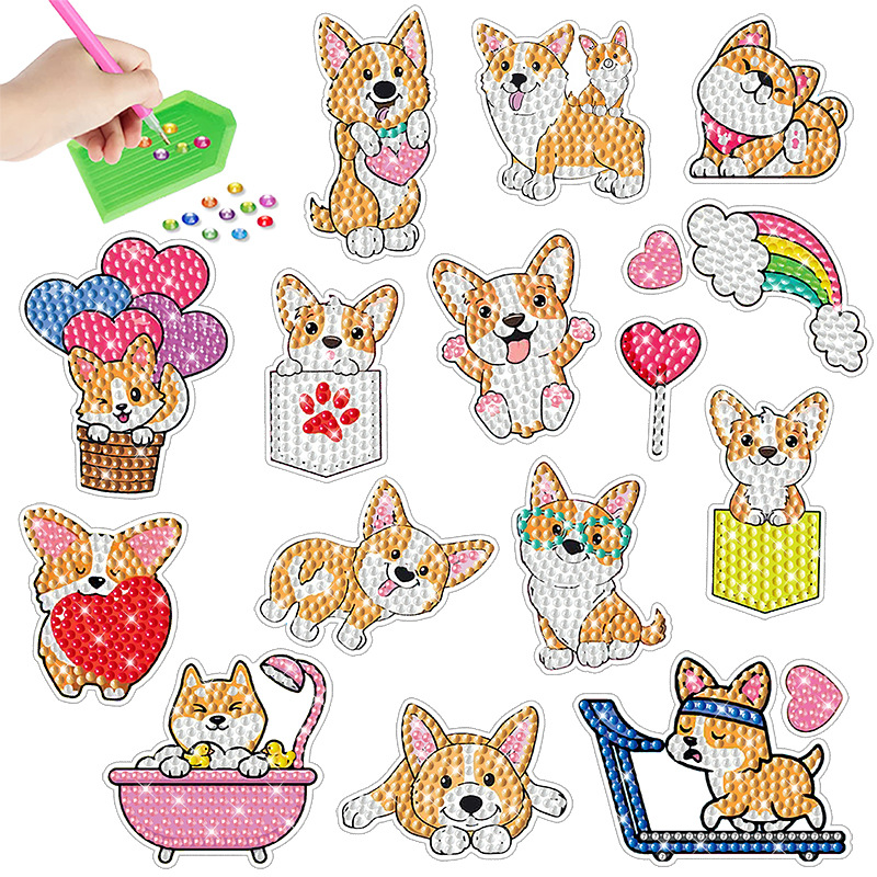 Cross-Border Cartoon Short-Legged Corgi Diamond Painting Handmade DIY Children's Puppy Diamond Stickers Cute Stickers Wholesale