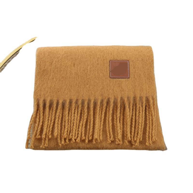 Picture of Set of standard new Luowei loe same style mohair mixed imitation scarf thickened warm plain tassel scarf shawl