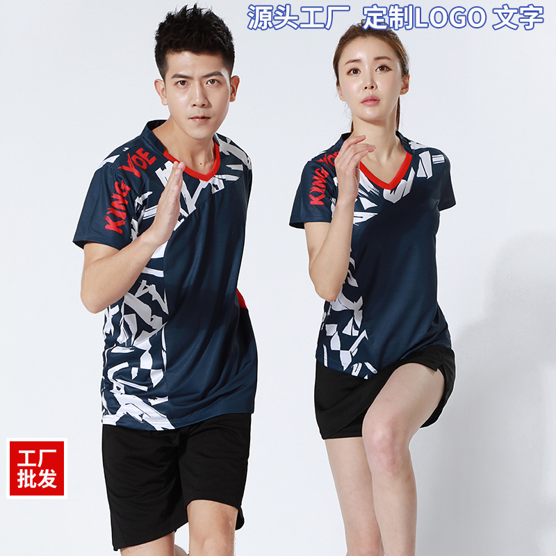 Wholesale Badminton Tops V-Neck Quick-Dry Unisex Summer T-Shirts for Competition Volleyball Sports Table Tennis Clothing Sports Trend