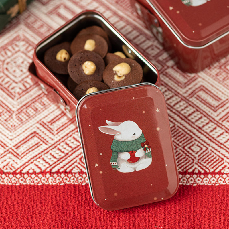 Picture of Red Christmas Iron Box Accompanying Gift Exquisite Candy Portable Small Iron Box Cookies Christmas Square Tinplate Empty Box