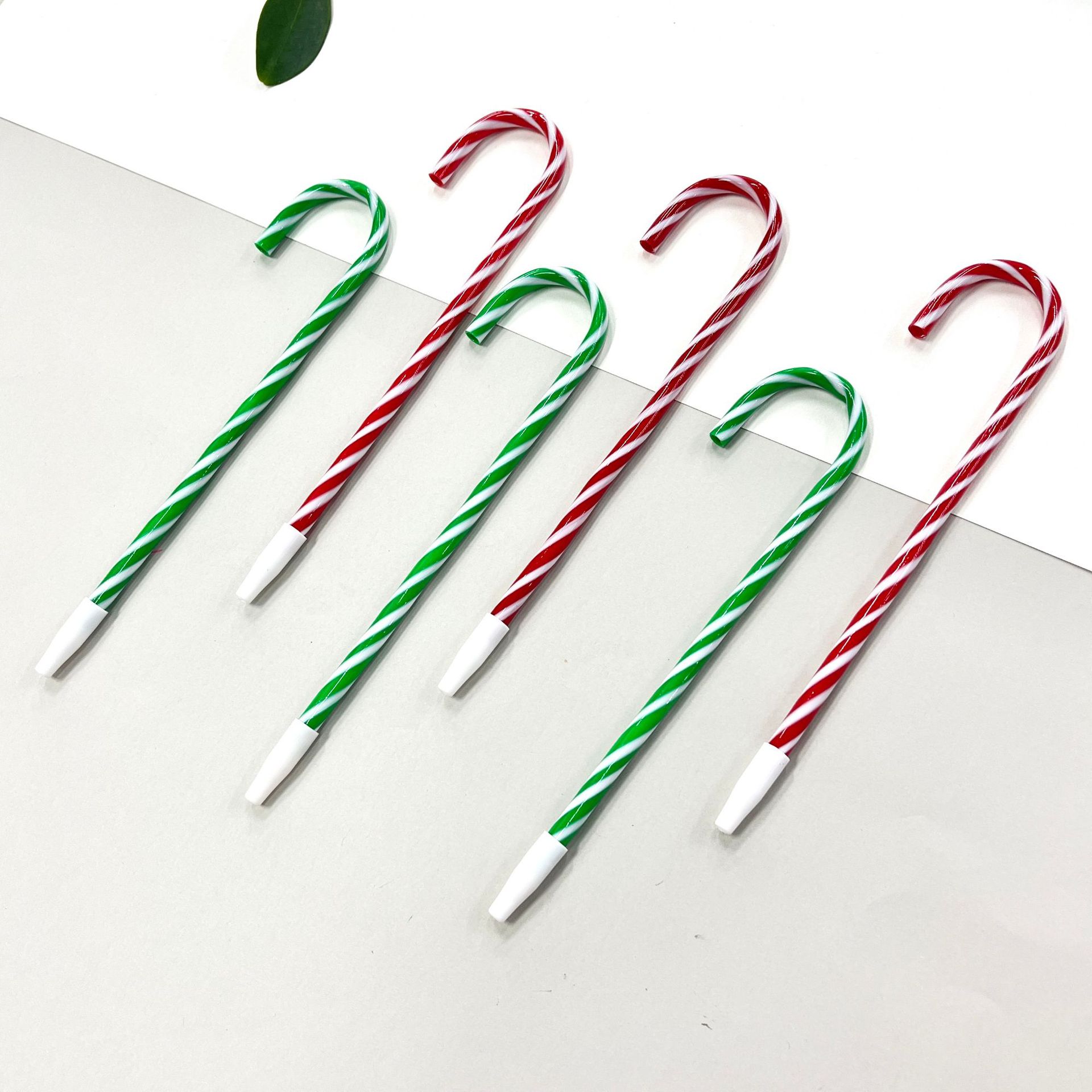 Cross-border Christmas Ballpoint Pen Creative Gift Styled Pen PET Pull Tube Cane Pen Cartoon Crutch Ballpoint Pen Wholesale