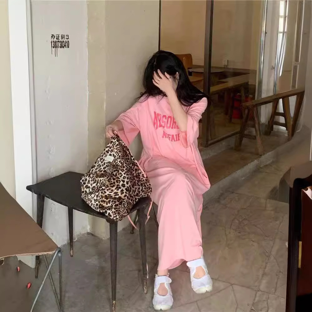 Picture of Summer Korean Style South Korea plus size Women's Casual Long dress chubby girl Loose Over-the-Knee T-Shirt Long Dress Women's Nightdress