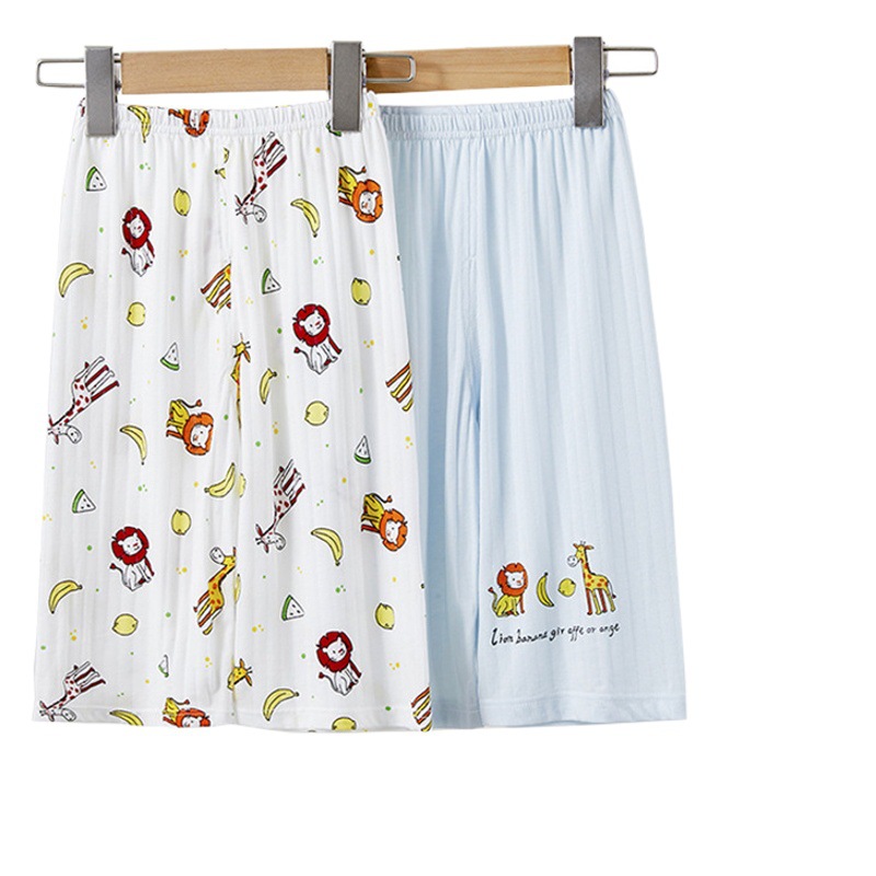 Children's Cropped Pants 5-Point Pants for Boys and Girls, Cold-Feeling Cotton Thin Loose Mid-Shorts Home Bottoming Pajamas 2-Pack