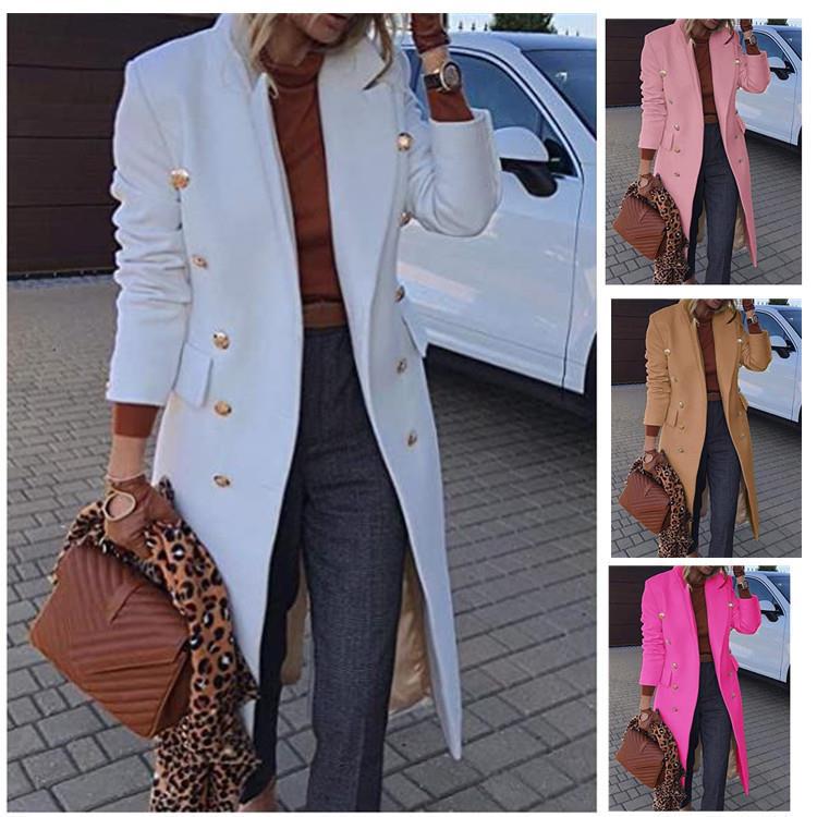 New Amazon autumn and winter new multi-color multi-size woolen coat lapel long coat women's AliExpress wholesale