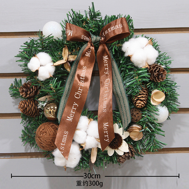 Picture of Pvc Wreath Simulated Cotton Pine Cone Door Hanging Christmas Home Decoration Wholesale Small Christmas Wreath