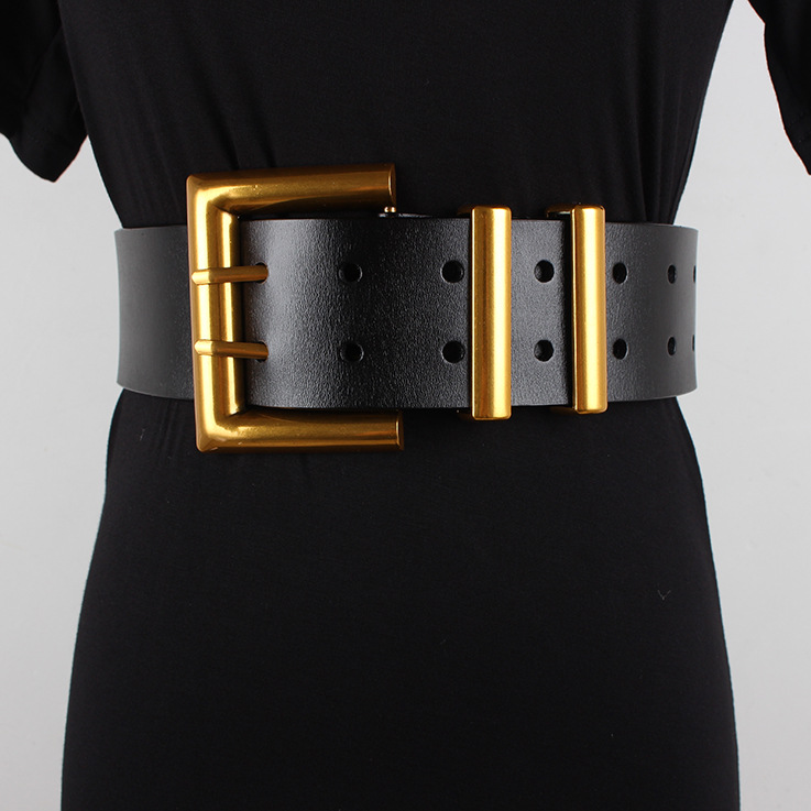 European and American genuine leather personalized belt women's all-match dress suit jacket simple wide waist seal belt cowhide
