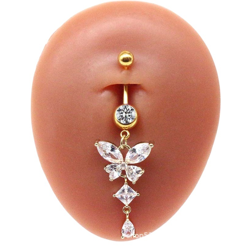 getta Europe and the United States cross-border butterfly navel ring navel nail navel decoration zircon navel ring body piercing jewelry manufacturers in stock