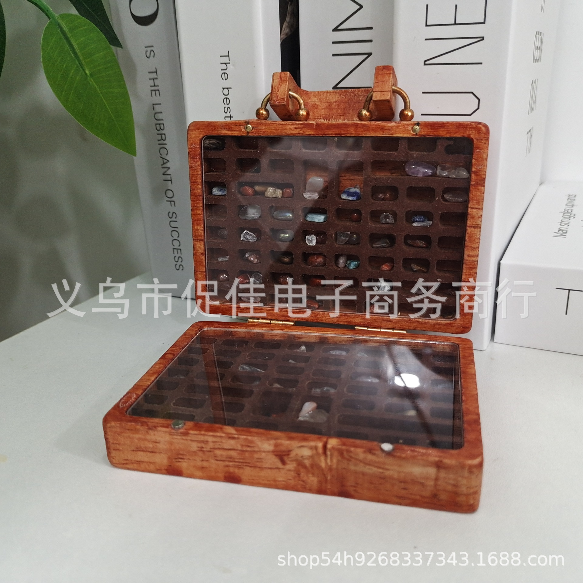 COLLECTION OF STONES Suitcase Collection Stone Wooden Box Storage Crystal Decorations