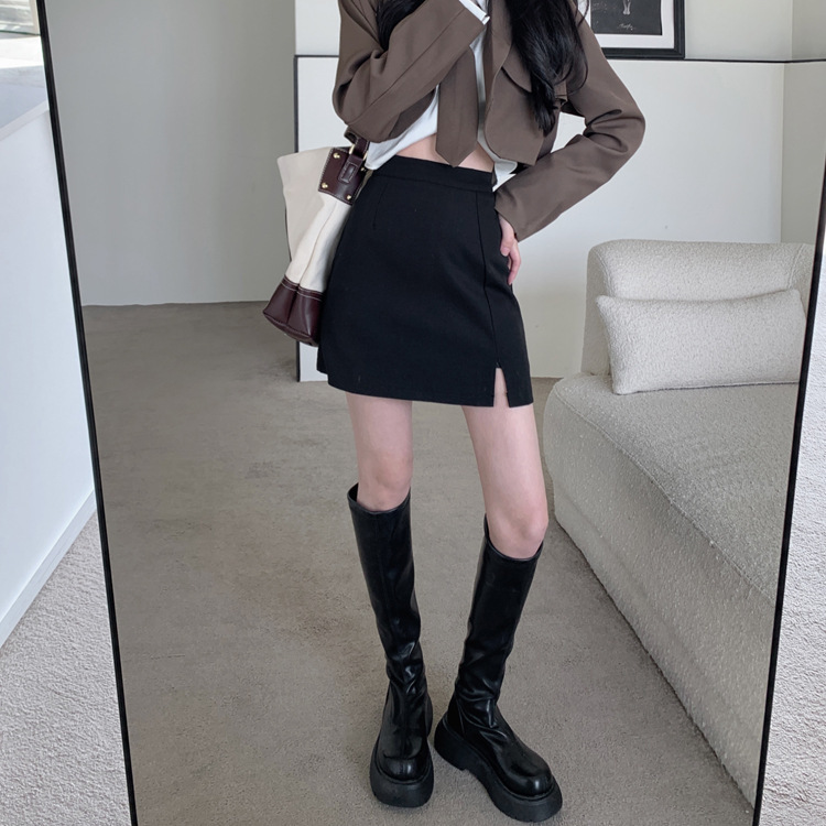 plus size A- line Skirt Slim Black 2023 Internet Popular OL Skirt Split Skirt Pear Shape Skirt