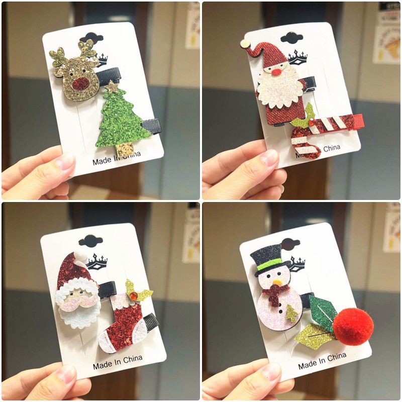 Christmas Hairpins Japanese and Korean Cute Elk Santa Claus Christmas Tree Christmas Stockings Selling Cute Little Clips Wholesale in Stock