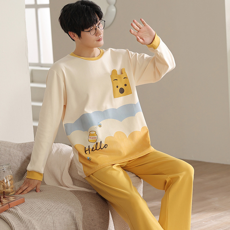 2025 New Cotton Men's Cartoon Casual Student Pajamas Loungewear Set Long Sleeve Cotton Pajamas Cute