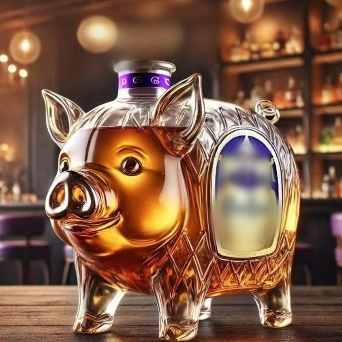 Creative Piggy Whiskey Bottle Funny Transparent Glass Wine Bottle Red Wine Wine Whiskey Storage Container