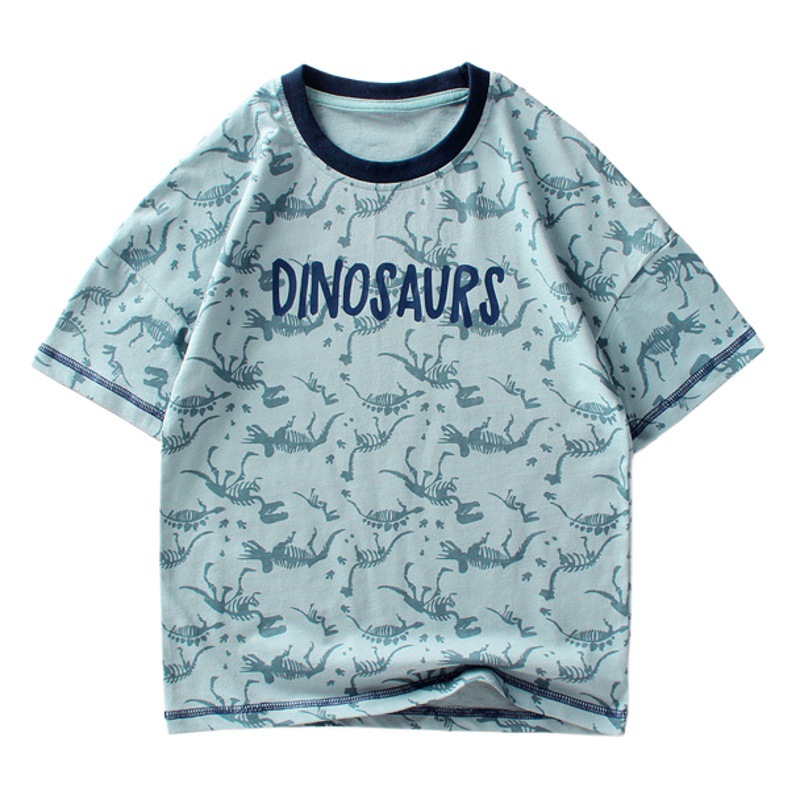 Children's Clothing Summer Korean Style New Boys' Short-sleeved Midi Children's Full Print Dinosaur Trendy Top Children's Short-sleeved T-shirt