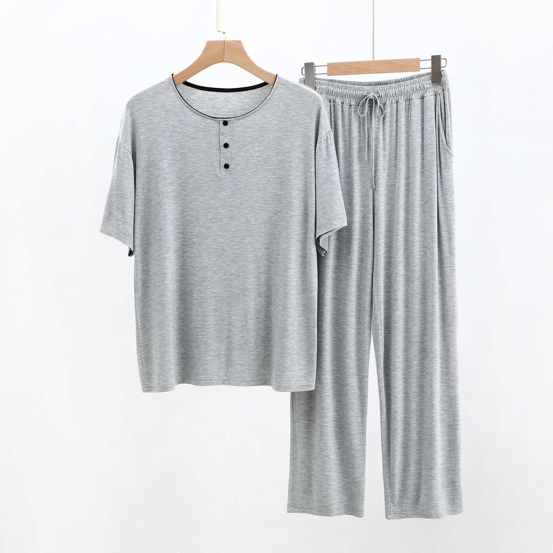 Picture of Modal Encrypted Fabric Men's Half-door Short-sleeved Trousers Casual Suit Henry Pajamas Air Conditioning Home Clothes
