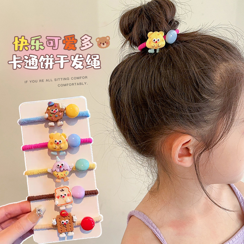 Children's High Pony Tail Hair Rope Girls' Hair Rope Little Girl's High Elastic Biscuit Hairpin Small Clip Headwear