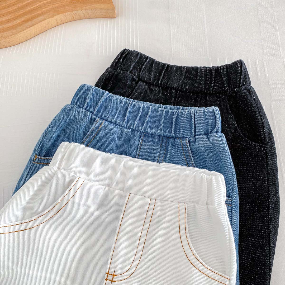 Picture of Ins Kidsren's Spring & Fall New Jeans for Boys and Girls 0-6 Years Old, Stylish Pure Color Pants, Simple Casual Pants, Soft
