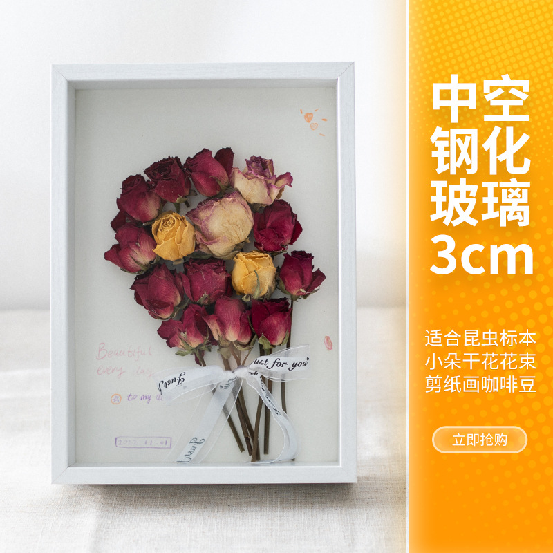 Picture of Stereo Hollow Glass Specimen Frame 7 Inch Handmade DIY Dried Flower Photo Frame Insect Clay Model Set Table Picture Frame Mounted