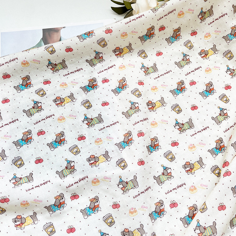 Polka Dot Puppy Cotton Fabric Maternal and Infant Grade Double-Layer Gauze Digital Printing Baby Clothing Pajamas Fabric
