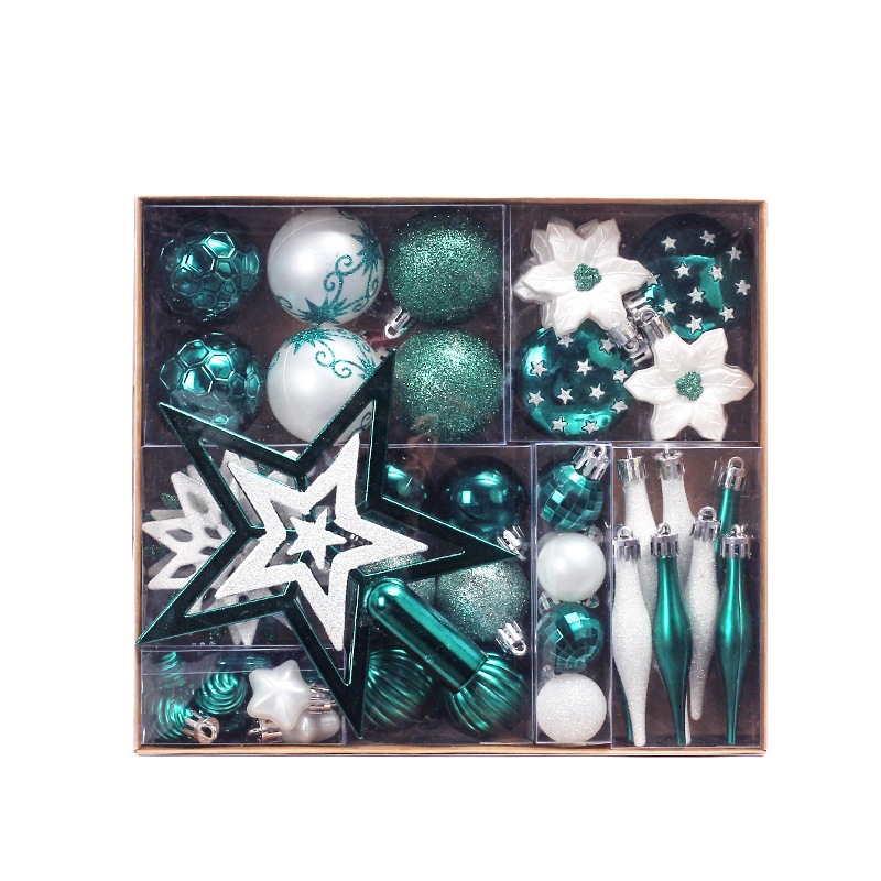 Cross-Border Spot 58 Pieces/Set Painted Christmas Ball Set Gift Package Christmas Tree Pendant Christmas Decorations