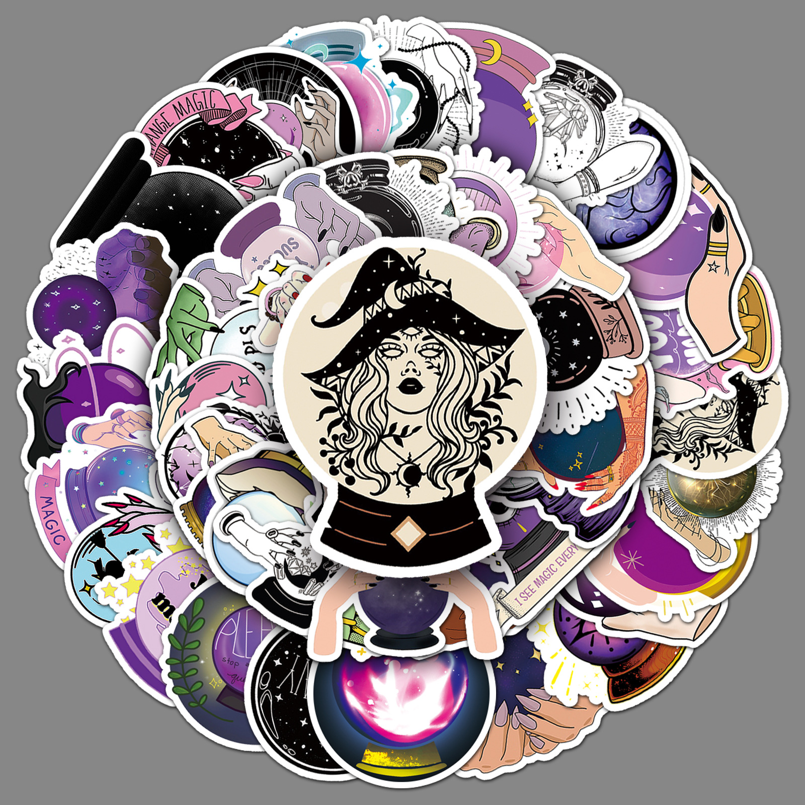 50 Crystal Ball Graffiti Personality Cross-border Dark Witch Creative Decorative Mobile Phone Shell Luggage Sticker Waterproof