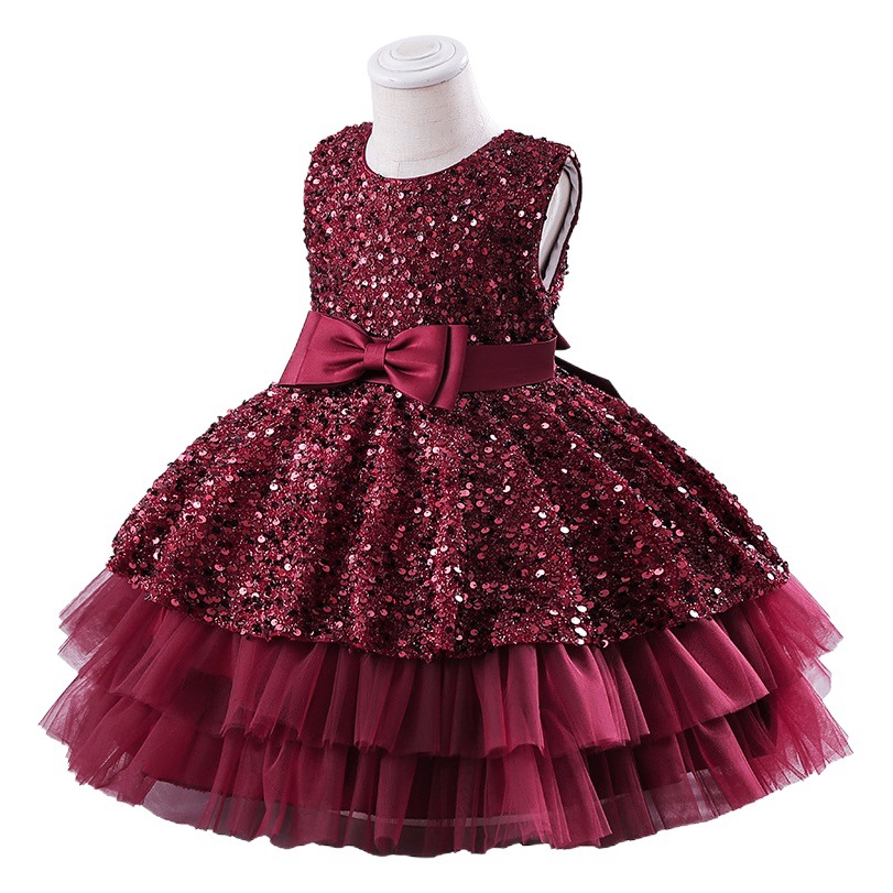 One-Year-Old Dress European and American New Kidsren's Clothing Sequined Kidsren's Dress Princess Dress Little Girl Fashionable Birthday Flower Girl Dress