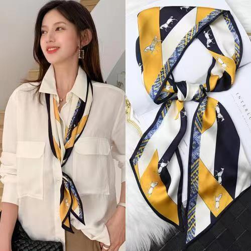 2024 Thin Narrow Long Scarf Hair Band Accessories Hair Rope Imitation Silk Scarf Beveled Scarf Light Luxury Scarf Scarf Wholesale