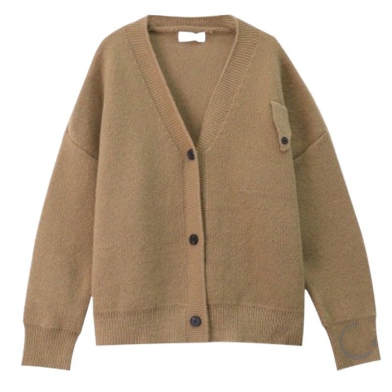 Picture of Lazy Style Sweater Jacket Spring & Fall 2022 New Design Pure Color Loose V Neck Single-Breasted Knitted Cardigan for Women