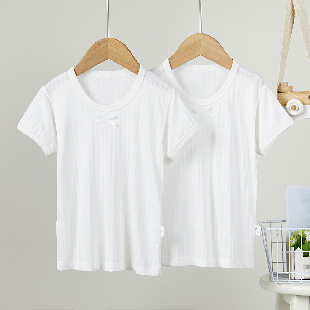 Picture of Summer Kidsren's Cold-Feeling Half-Sleeved T-Shirt Thin Breathable Short-Sleeved Baby Boy and Girl Bottoming Shirt 2-Piece Pure Color