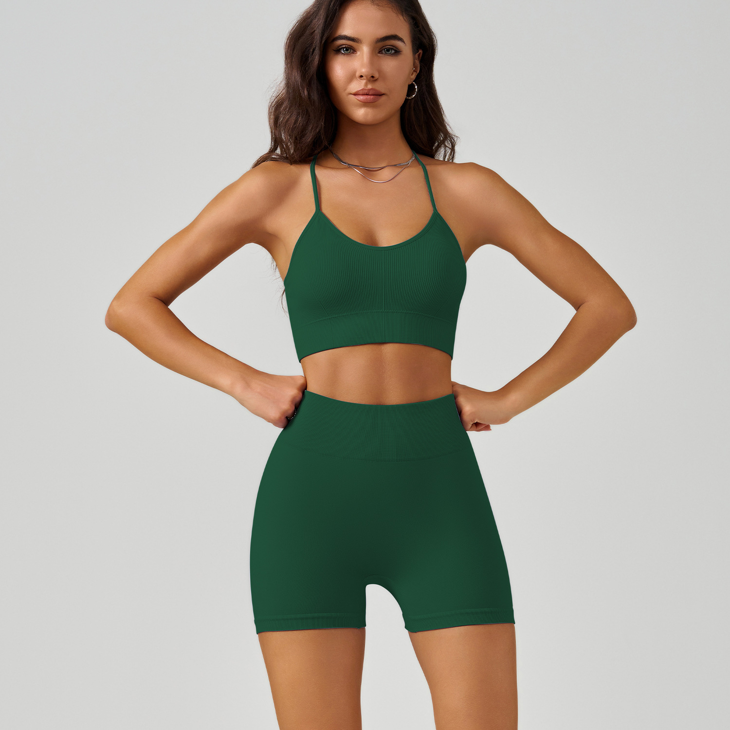 Picture of Cross-Back Yoga Vest suit Thin Shoulder Strap Sports Bra High Waist Belly Peach Hip Yoga Shorts