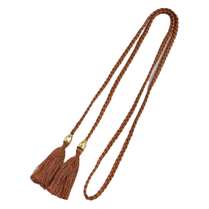 Belt Women's All-match Decorative Bohemian Style Belt Women's Wooden Beads Tassel Cotton Rope Waist Rope