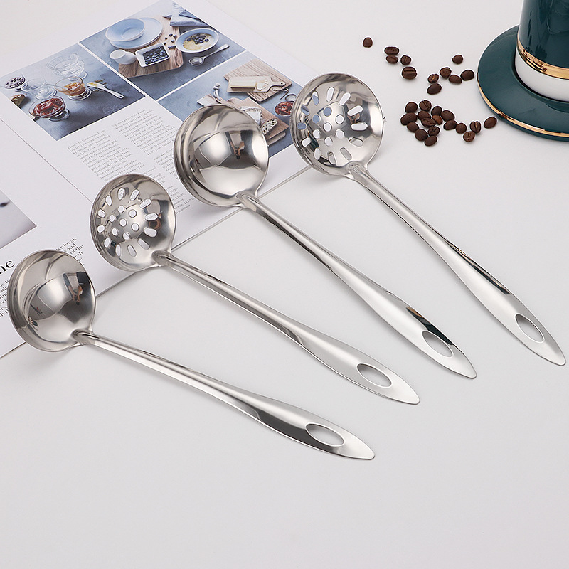 Stainless Steel Hot Pot Spoon Soup Spoon Colander Household Long Handle Soup Shell Soup Spoon Set Wholesale Filter Spoon Kitchenware Cooking Tools