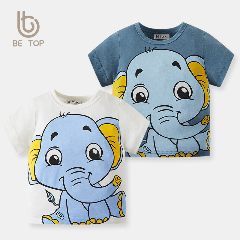 Picture of Summer Kidsren's Clothing Kidsren's Half-Sleeved Cartoon Elephant Pattern Boys Short-Sleeved t Baby Pure Cotton Clothes One Piece Drop Shipping