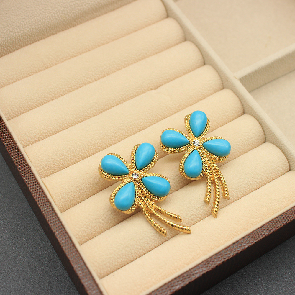 Picture of Jewelry Accessible Luxury Style High-End Bracelet Earrings Brooch Set Niche Design Synthetic Turquoise Earrings for Women