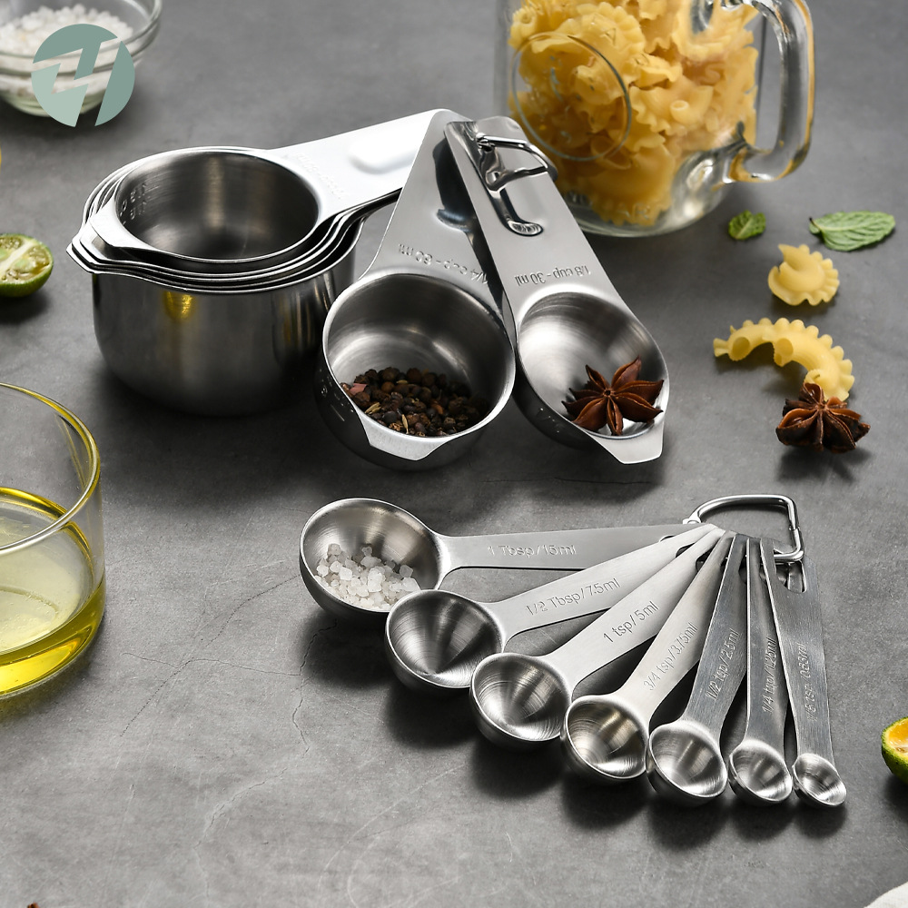Amazon stainless steel Measuring cup Measuring spoon 14 pieces suit baking tools with scale Measuring Cups Set