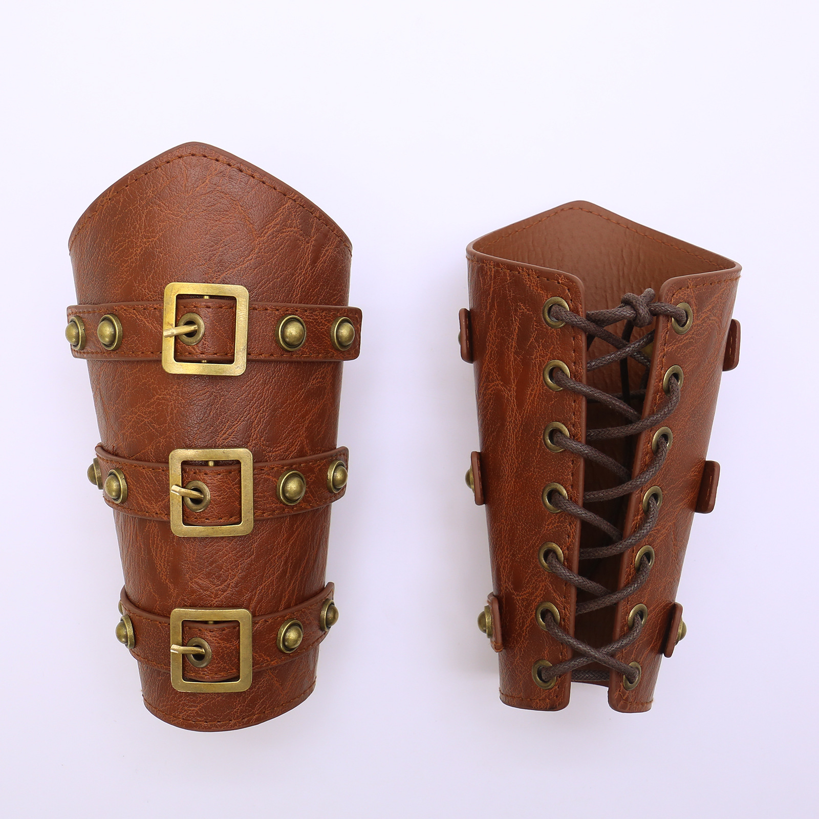 Picture of Cross-border Medieval Men's Leather Wrist Bracer Viking Gold Square Beads Punk PU Arm Guard COSPLAY Dress Up Props