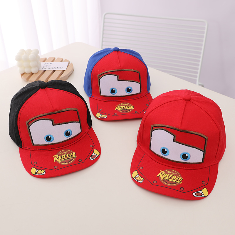 Picture of Korean Car Children's Flat Brim Baseball Cap Spring and Autumn New Cartoon Lightning Mcqueen Boys and Girls Hip-Hop Hat Wholesale