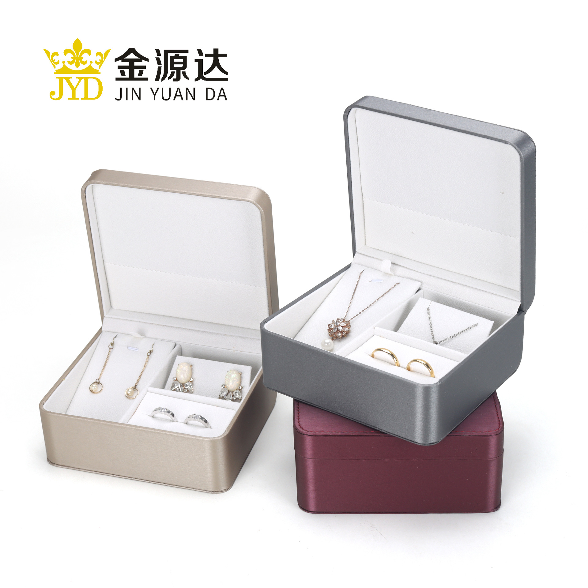 Jewelry Three-Piece Set Box Brushed Leather Jewelry Packaging Box Double Ring Pendant Box Jewelry Box Earring Box Normcore Style