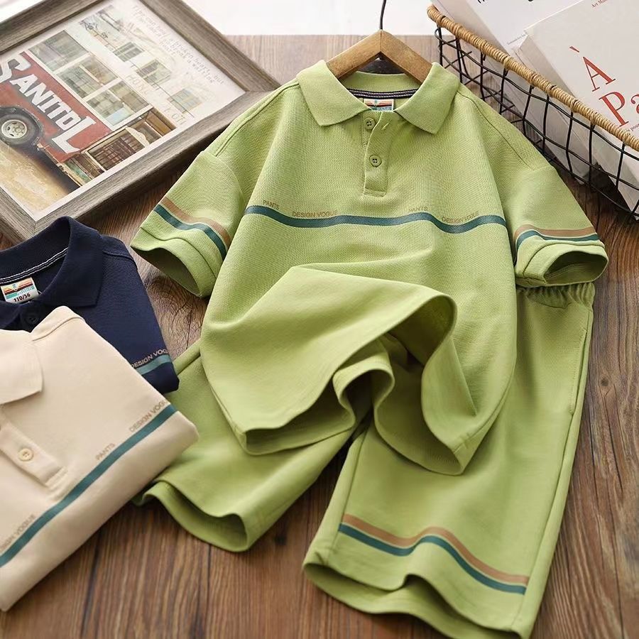 Children's Boys Summer Suit Korean Style Polo Shirt 2025 New Internet Celebrity Thin Short-Sleeved Clothes Cool Trendy Kidsren's Two-Piece Set