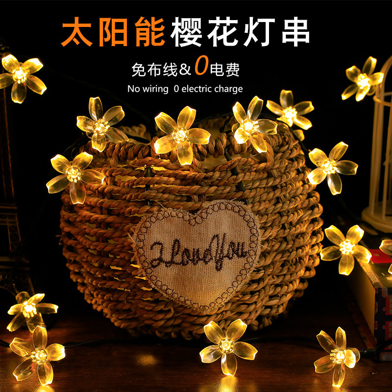 Cross-Border Solar Cherry Blossom Light String Led Outdoor Courtyard Garden Layout Holiday Decoration Peach Blossom Atmosphere Light