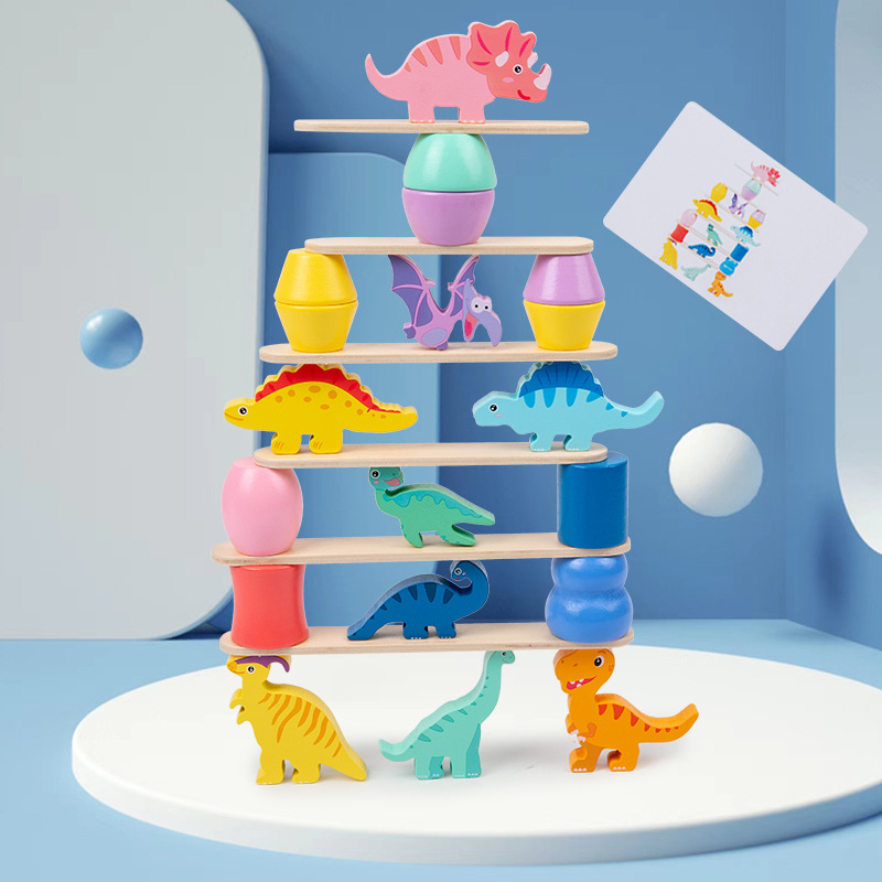 Picture of Stacked high building blocks little doll Hercules balance Jenga balance Jenga high 1234 toy puzzle