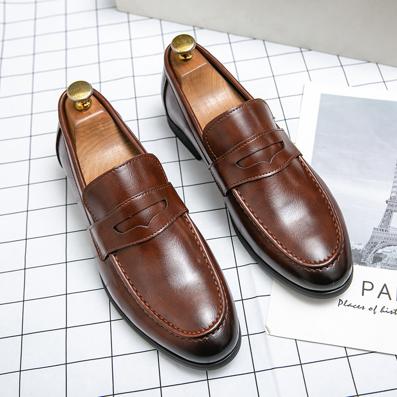 Men's Shoes Cross-Border Large Size New Casual Leather Shoes Fashion Slip-On Loafers Trendy Hairstylist Personalized Leather Shoes
